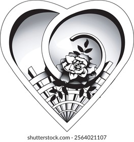 simple heart with rose black and white tattoo design: creative and love symbolize tattoo artwork 