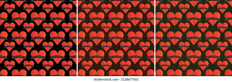 Simple heart seamless pattern. Valentines day background. Endless texture flat design made of small heart silhouette. Red shades. Read hearts on black, brown and dark green background.