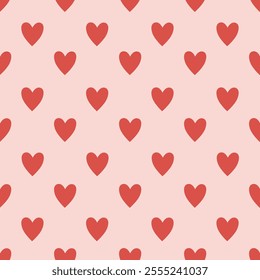 Simple heart seamless pattern. Valentine's day with colorful hearts. Endless ornament with beautiful hearts for Valentine's Day. Red and pink. Suitable for gift wrap or greeting card.