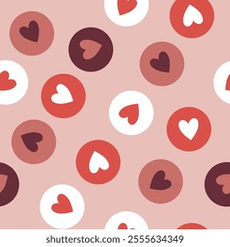 Simple heart seamless pattern. Valentine's day with colorful hearts. Endless ornament with beautiful hearts for Valentine's Day. Red and pink. Suitable for gift wrap or greeting card.
