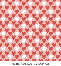 Simple heart seamless pattern. Valentine's day with colorful hearts. Endless ornament with beautiful hearts for Valentine's Day. Red and pink. Suitable for gift wrap or greeting card.