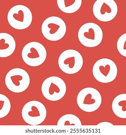 Simple heart seamless pattern. Valentine's day with colorful hearts. Endless ornament with beautiful hearts for Valentine's Day. Red and pink. Suitable for gift wrap or greeting card.