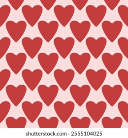Simple heart seamless pattern. Wrapping, packaging in flat style. Red and pink. Suitable for gift wrap or greeting card for Valentines day.