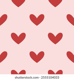 Simple heart seamless pattern. Wrapping, packaging in flat style. Red and pink. Suitable for gift wrap or greeting card for Valentines day.