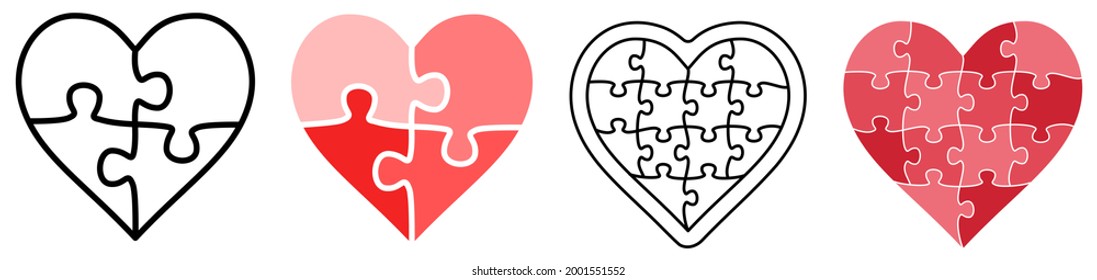 Simple heart shape made of jigsaw puzzle pieces, can be used as logo part or infographics element