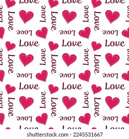 Simple heart shape seamless pattern in diagonal arrangement. Love and romantic theme background. Pink vector wallpaper.