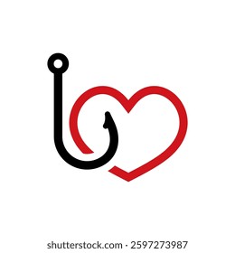 A simple heart shaped hook icon symbol. represents connection, support, and healthcare in design.