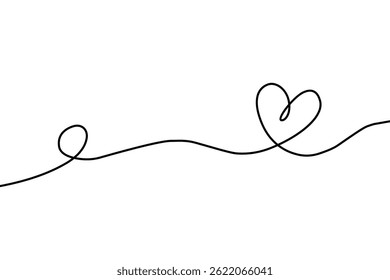 Simple heart shaped love continuous wavy line art drawing on white background. Happy valentine's day header or banner or letter template. vector heart.