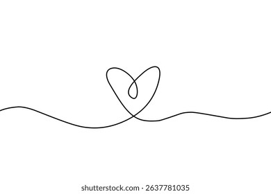 Simple heart shaped love continuous wavy line art drawing on white background. Happy valentine's day header or banner or letter template. vector heart.