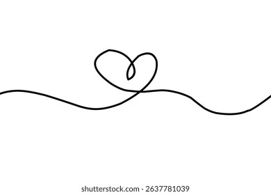 Simple heart shaped love continuous wavy line art drawing on white background. Happy valentine's day header or banner or letter template. vector heart.