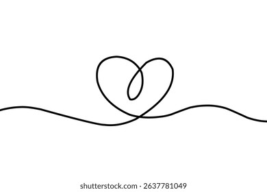 Simple heart shaped love continuous wavy line art drawing on white background. Happy valentine's day header or banner or letter template. vector heart.