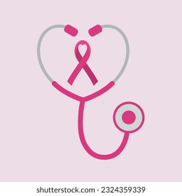 Simple heart shaped stethoscope icon. Symbol of health and medicine.Women's health, cancer.Vector.