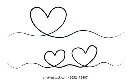 simple heart shapes connected with single line art on white background for romantic decoration