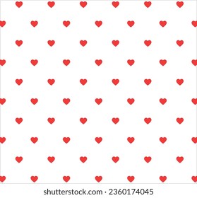 Simple heart shapes and seamless patterns in a diagonal arrangement. Love and romantic theme background. Red and white vector wallpaper.