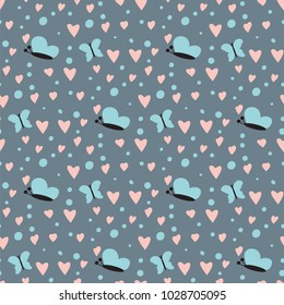 Simple heart sharp butterfly vector seamless pattern background pink color card beautiful celebrate bright emoticon symbol holiday abstract art decoration.