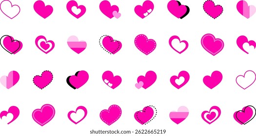 Simple heart symbol set pink