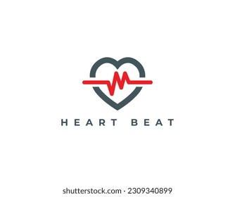 Simple Hearth Beat With Red Pulse Logo Design Template