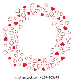 Simple hearts arranged in a wreath circle vector card template.