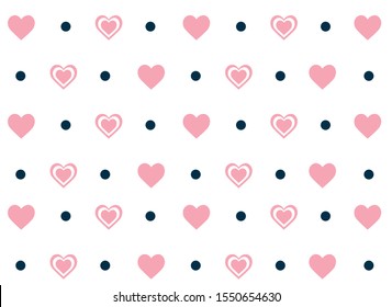 Simple hearts and dots vector pattern (pink, white, blue). Vector background to Valentine's Day