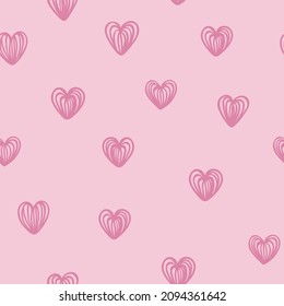 Sencillos patrones de corazones en colores rosados. Perfecto para el fondo de pantalla y el diseño de la reserva de recortes. Ideal para el papel textil o de impresión moderno. Día de San Valentín.