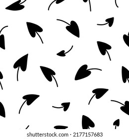 Simple hearts plant leaves. Monochrome cute natural pattern. One color leaf. Seamless organic herb print