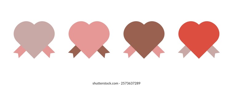 Simple hearts with ribbons,Valentines' day symbol isolates on white background.Vector design.	