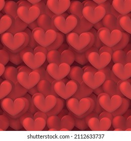 Simple hearts seamless pattern. Valentines day background. Realictic design endless chaotic texture made of tiny heart silhouettes. Shades of red. Read hearts at black background