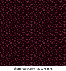Simple hearts seamless pattern. Valentines day background. Flat design endless chaotic texture made of tiny heart silhouettes. Shades of red. Read hearts at black background