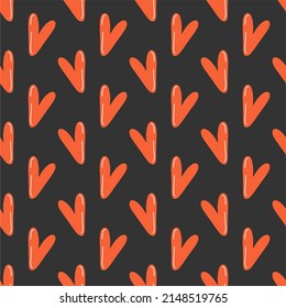 Simple hearts seamless pattern. Valentines day background. Flat design endless chaotic texture made of tiny heart silhouettes. Shades of red. Read hearts at black background