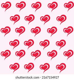 Simple hearts seamless pattern. Valentines day background. Flat design endless chaotic texture made of tiny heart silhouettes. Shades of red. Read hearts at black background