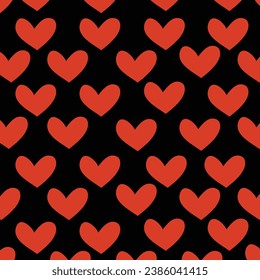 Sencillo patrón sin fisuras de corazones. Antecedentes del día de San Valentín. Diseño plano e interminable textura caótica. Leer corazones con fondo negro.