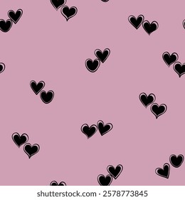 Simple hearts seamless pattern. Valentines day background. Flat design endless chaotic texture made of tiny heart silhouettes. Shades of black.