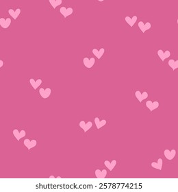 Simple hearts seamless pattern. Valentines day background. Flat design endless chaotic texture made of tiny heart silhouettes. Shades of pink.