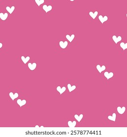 Simple hearts seamless pattern. Valentines day background. Flat design endless chaotic texture made of tiny heart silhouettes. Shades of white.