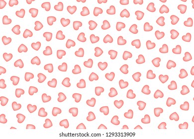 Simple hearts seamless vector pattern. Valentines day background. Design endless chaotic texture from tiny heart silhouettes. Shades of red with white glow