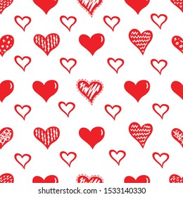 Simple hearts seamless vector pattern. Valentines day background. Flat design endless chaotic texture made of tiny heart silhouettes.