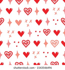 Simple hearts seamless vector pattern. Valentines day background. Flat design endless chaotic texture made of tiny heart silhouettes.