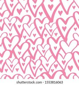 Simple hearts seamless vector pattern. Valentines day background. Flat design endless chaotic texture made of tiny heart silhouettes.