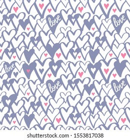 Simple hearts seamless vector pattern. Valentines day background. Flat design endless chaotic texture made of tiny heart silhouettes.