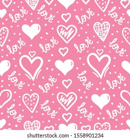 Simple hearts seamless vector pattern. Valentines day background. Flat design endless chaotic texture made of tiny heart silhouettes.