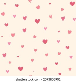 Simple hearts seamless vector pattern. watercolor Valentines day background. Flat design endless chaotic texture made of tiny heart silhouettes. pink