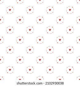 Simple hearts seamless vector pattern. Valentines day background. Flat design endless chaotic texture made of tiny heart silhouettes. Shades of red.