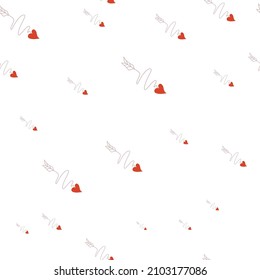 Simple hearts seamless vector pattern. Valentines day background. Flat design endless chaotic texture made of tiny heart silhouettes. Shades of red.