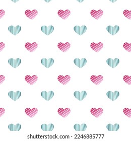 Simple hearts seamless vector pattern. Valentines day background. Flat design endless chaotic texture made of tiny heart silhouettes. Shades of red.