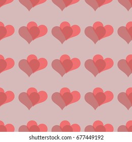 Simple hearts seamless vector pattern. Valentines day background. Flat design endless chaotic texture made of tiny heart silhouettes. Shades of red.