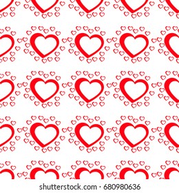 Simple hearts seamless vector pattern. Valentines day background. Flat design endless chaotic texture made of tiny heart silhouettes. Shades of red.