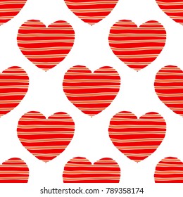 Simple hearts seamless vector pattern. Valentines day background. Flat design endless chaotic texture made of tiny heart silhouettes. Shades of red.