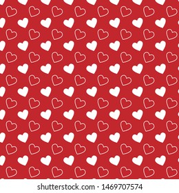 Simple hearts seamless vector patterns. Valentines OR chirstmas day background. Flat design endless chaotic texture made of tiny heartVector illustration for holiday design.
