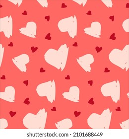 Simple hearts vector pattern on the pink background. Pink and red different shaped heart wallpaper. Romantic Valentines day pattern. Love romantic design.