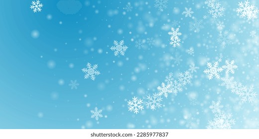 Simple heavy snow flakes backdrop. Snowfall speck frozen elements. Snowfall weather white teal blue wallpaper. Blurred snowflakes christmas texture. Snow hurricane landscape.